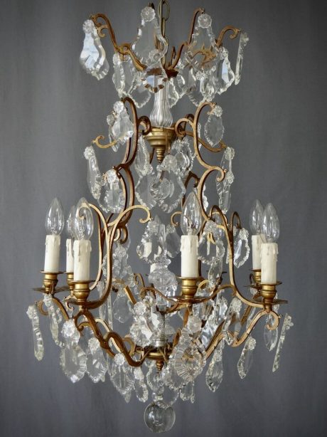19th Century gilded bronze cage form chandelier