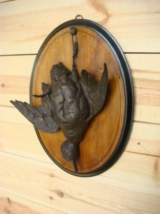 Spelter game birds mounted on wooden ebonised plaques
