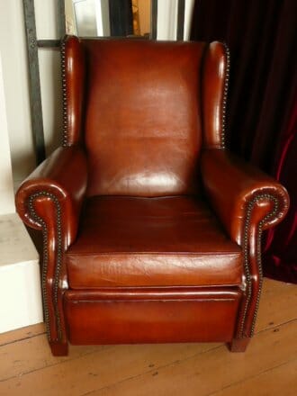 French leather wing back chair (2 available)