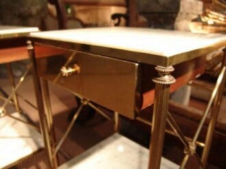 Pair of French brass side tables with marble tops c.1950