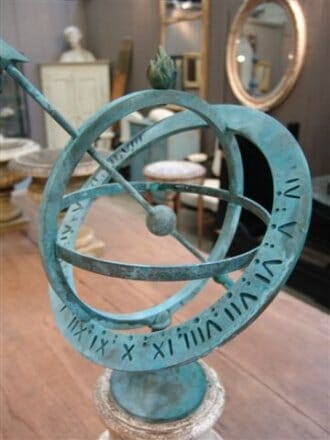 Brass Astrolobe c.1950 mounted on antique wooden pedestal base