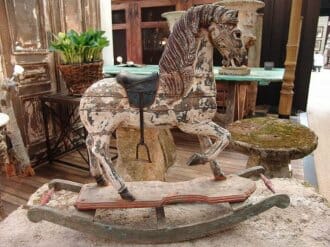 French wooden rocking horse toy with original patina c.1900