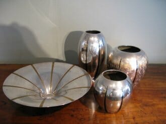 A Set of German WMF silver plated WMF vases and dish c.1940