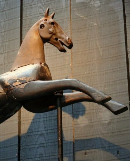 Metal and wood Horse sculpture from salvaged elements