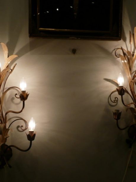 Pair of cream metal wheat sheath wall sconces c.1940