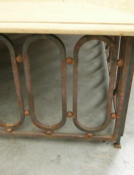 Oak Parquet top coffee table with iron base