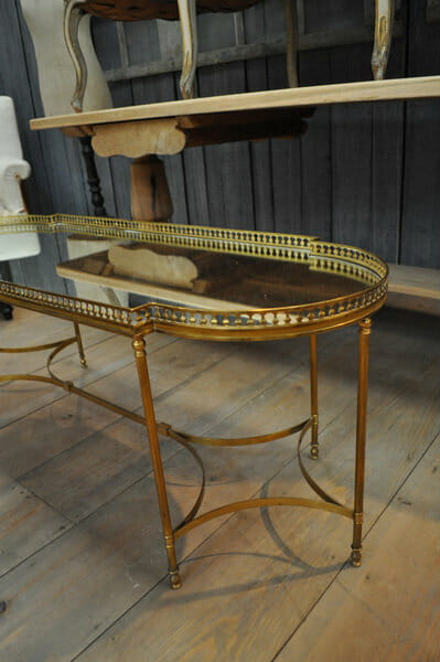 French 1950's brass and mirror coffee table