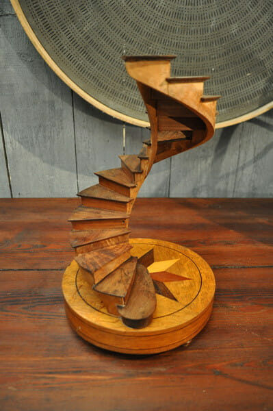 Wooden stair model on marquetry dome base c.1920