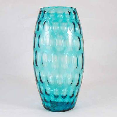 A pair of rich turquoise hand-blown glass vases