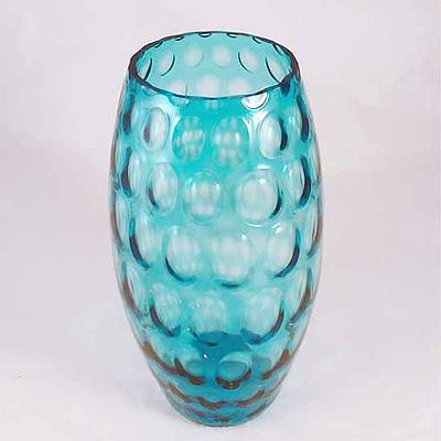 A pair of rich turquoise hand-blown glass vases