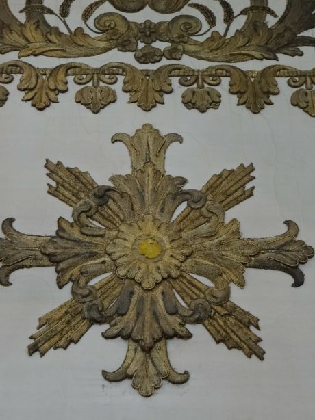 Embroidered gilt metal and silk panel from a church altar c.1820