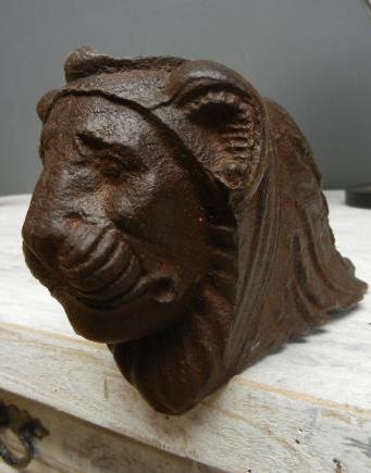 French decorative cast iron lion head from a vice