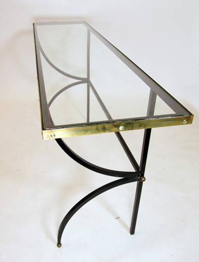 1960's French steel brass and glass console table
