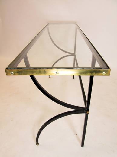 1960's French steel brass and glass console table