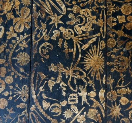 English ebonised and decoupaged folding table c. 1920