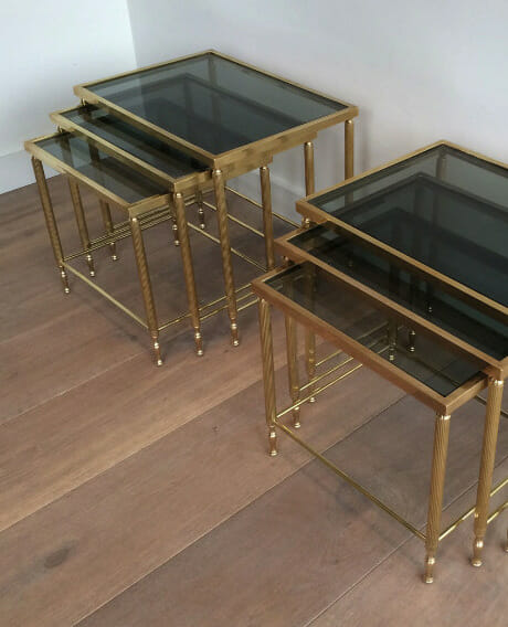 Rare pair of French brass nesting tables c.1960