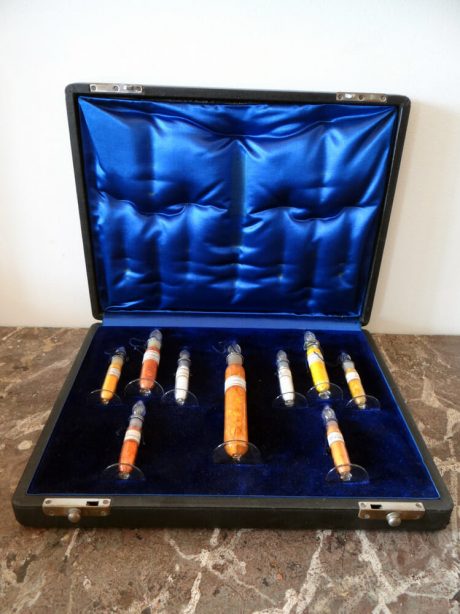 Display box of bottles of pharmaceutical products from 1900