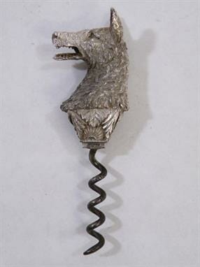 Early 20th century silver dogs head corkscrew