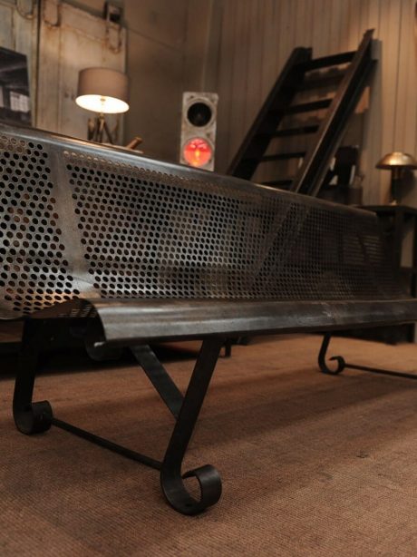 Pair of mid century French polished metal garden benches c.1940