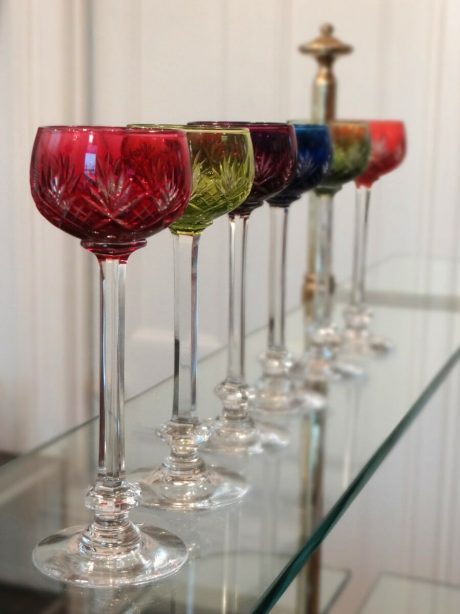 Six petite liqueur crystal VSL glasses c.1940