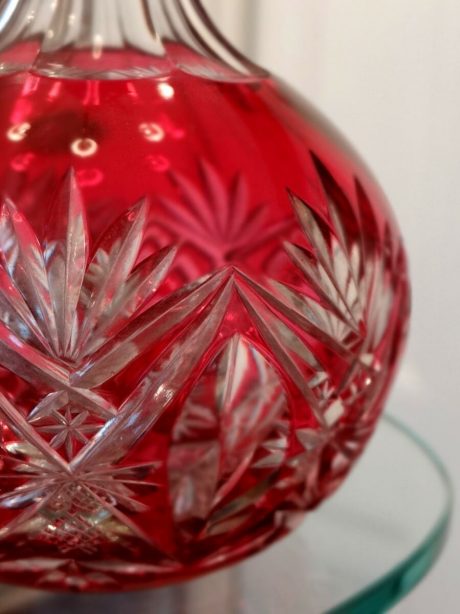 Val St Lambert cranberry crystal decanter c.1940