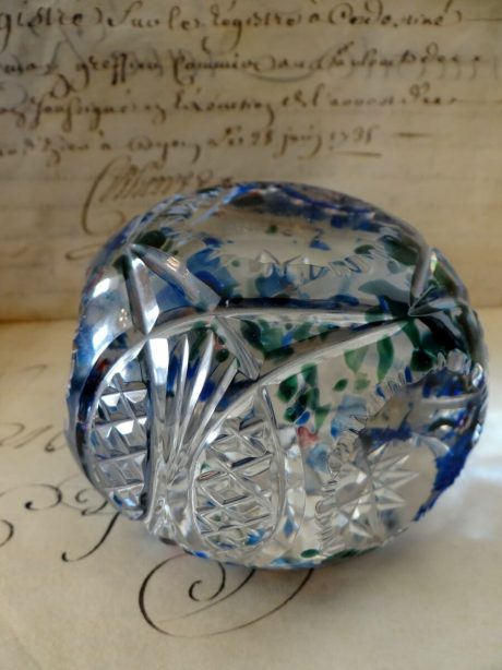 Paint splatter effect VSL crystal paperweight c.1940