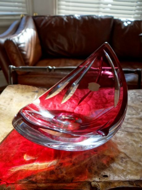 Val St Lambert cranberry cigar ash tray c.1940