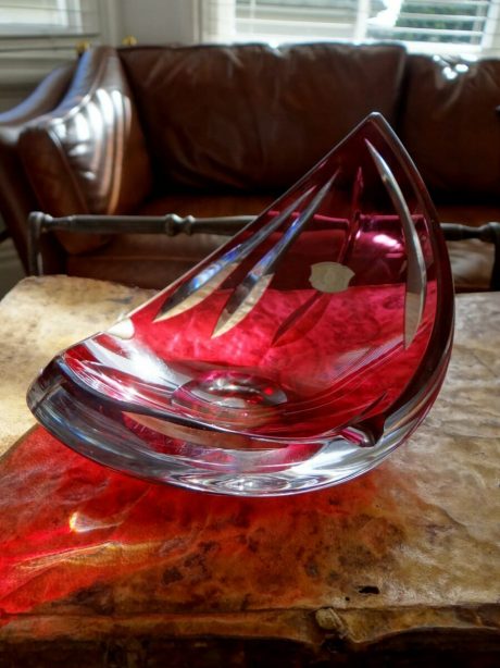 Val St Lambert cranberry cigar ash tray c.1940