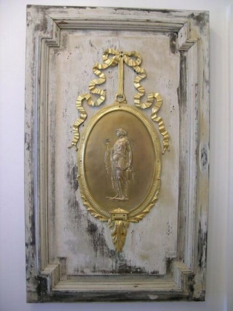 Pair of wooden panels with antique brass medallions c.1890