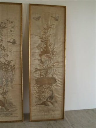 Napoleon III hand embroidered silk panels c.1880