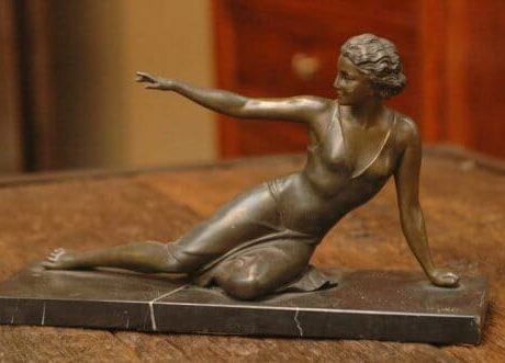 1930s Regule statue of reclining female on marble plinth