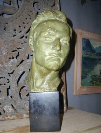 1930s Deco terracotta male head on marble base