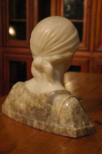 Signed Italian alabaster and marble bust by Guglelmo Pugi