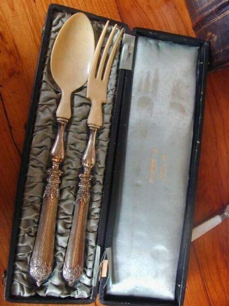 French ivory and silver salad servers