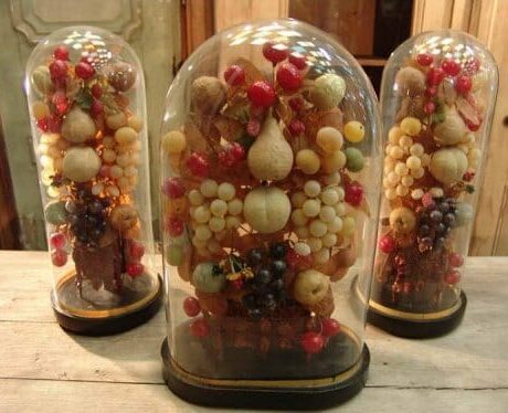 Napoleon III faux wax fruit domes c.1870