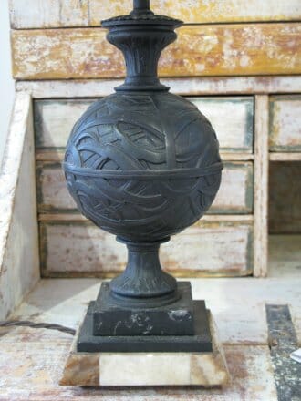 19th century french spelter table lamp with marble base