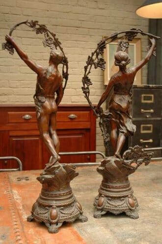 French regule metal Bacchaus statues c.1900 - 1910