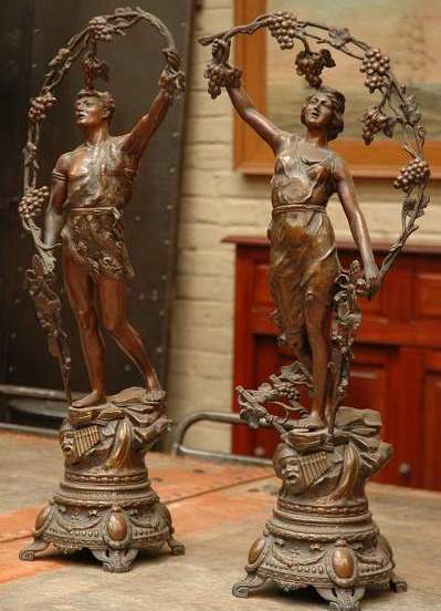 French regule metal Bacchaus statues c.1900 - 1910