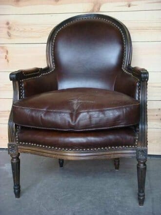 Pair of Belgian LXVI style leather studded bergeres c.1920