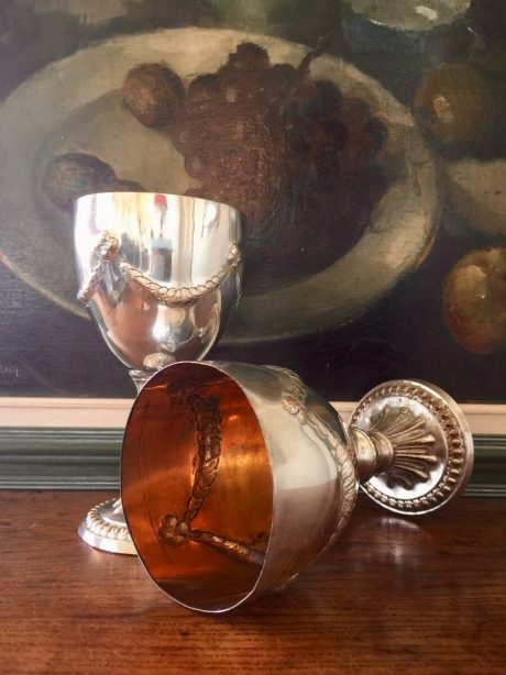 Antique pair of Old Sheffield Plate wine goblets c.1800-1810