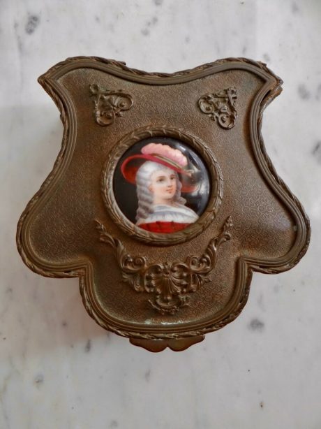 Victorian brass trinket boxes with porcelain medallions c.1900