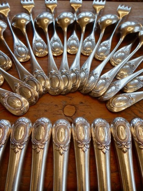 19th century Christofle monogrammed silverware 35 Piece Set