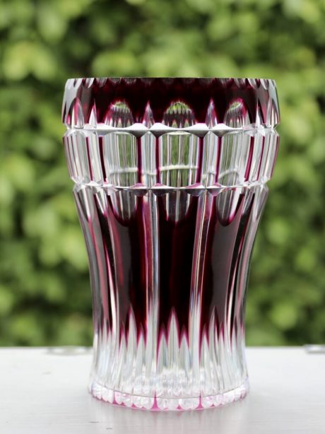 Val St Lambert crystal amethyst vase, Belgium.