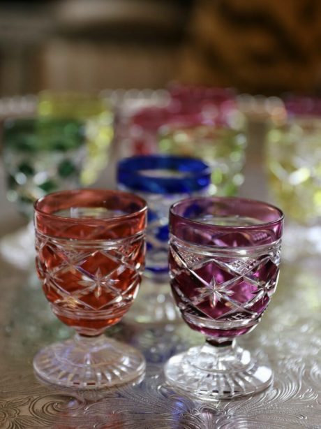 Set of 1920's Val St Lambert cut crystal liqueur glasses