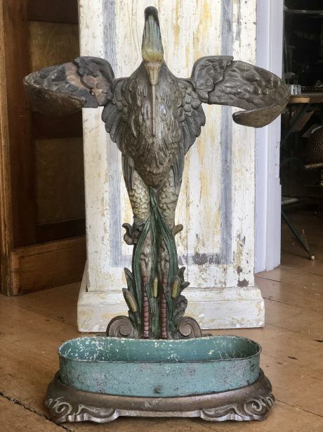 Rare 19th century English cast iron stork umbrella stand