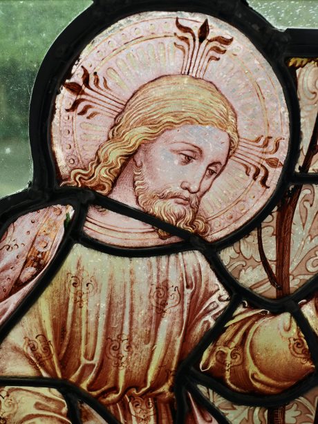 An 18th century antique painted stained glass panel