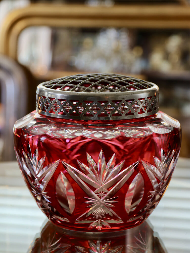 Val St Lambert cranberry crystal Pique Fleurs vase c.1930
