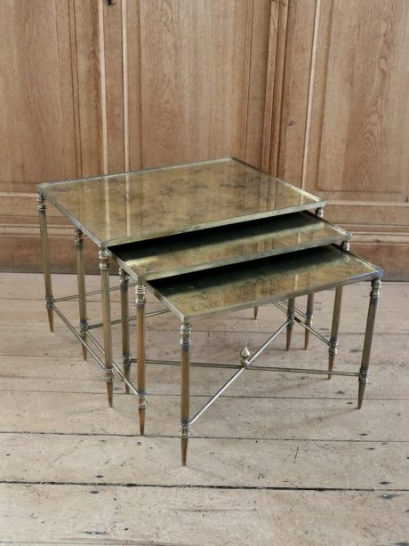 Nest of three French brass side tables c.1950