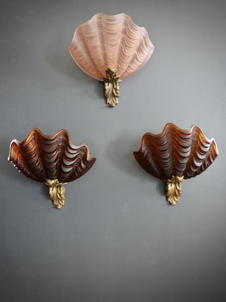 French Art Deco moulded glass clam shell wall sconces