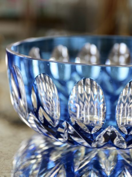 A cobalt blue cut crystal bowl
